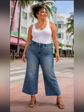 Crest Jeans Plus Size 19/20 Blue Stretch Wide Leg Cropped Jeans